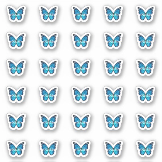 Elegant Blue Monarch Butterfly Monogram Initials Aufkleber (Vorderseite)