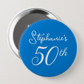 Elegant Blue Monogram 50. Geburtstagsparty Button (Vorne & Hinten)