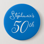 Elegant Blue Monogram 50. Geburtstagsparty Button (Vorderseite)