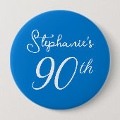 Elegant Blue Monogram 90. Geburtstagsparty Button (Vorderseite)