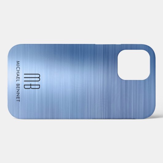 Elegant Blue Monogram Case-Mate iPhone Hülle (Rückseite (Horizontal))