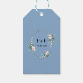 Elegant Blue Monogram Eucalyptus Wedding Geschenkanhänger