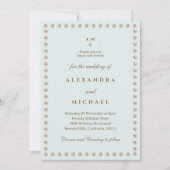 Elegant Blue Monogram Pearl Wedding Einladung (Vorderseite)