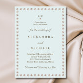 Elegant Blue Monogram Pearl Wedding Einladung