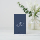 Elegant Blue Monogram Script Initials Visitenkarte (Stehend Vorderseite)