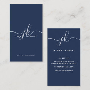 Elegant Blue Monogram Script Initials Visitenkarte