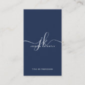 Elegant Blue Monogram Script Initials Visitenkarte (Vorderseite)
