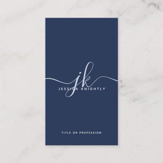 Elegant Blue Monogram Script Initials Visitenkarte (Vorderseite)