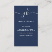 Elegant Blue Monogram Script Initials Visitenkarte (Rückseite)
