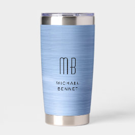 Elegant Blue Monogram Thermobecher