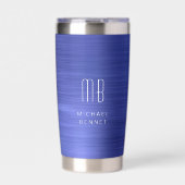 Elegant Blue Monogram Thermobecher (Vorderseite)