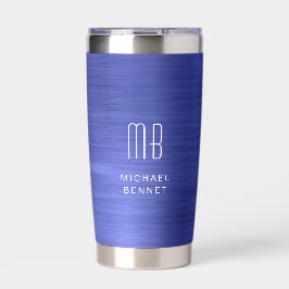 Elegant Blue Monogram Thermobecher