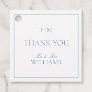 Elegant Blue Monogram Vielen Dank Script Wedding Geschenkanhänger