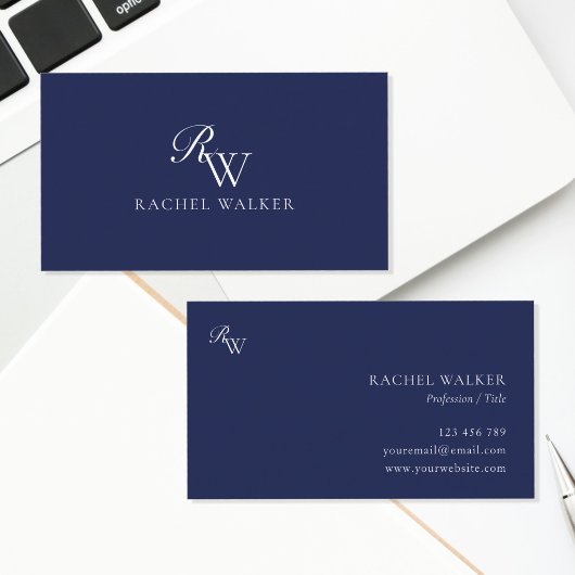 Elegant Blue Monogram Visitenkarte