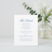 Elegant Blue Monogram Wappen Formal Script Wedding Begleitkarte (Stehend Vorderseite)