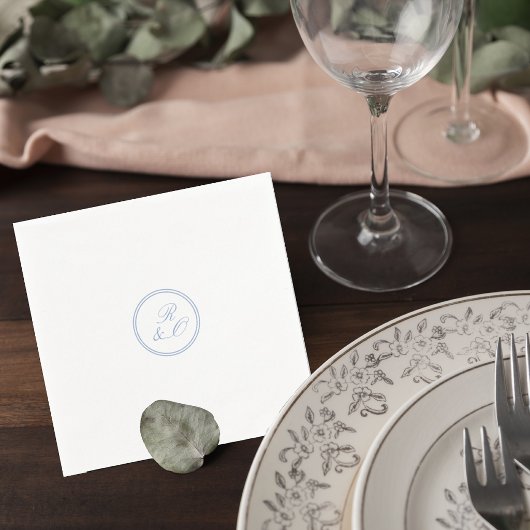 Elegant Blue Monogram Wedding Cocktail Napkin Serviette