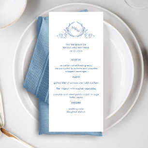 Elegant Blue Monogram Wedding Menükarte