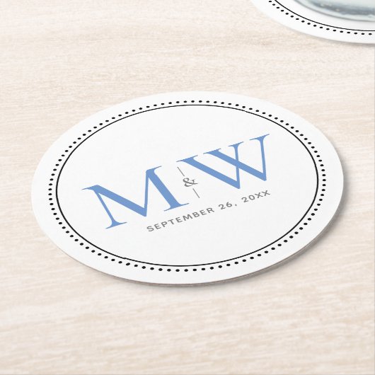 Elegant Blue Monogram Wedding Runder Pappuntersetzer (Angewinkelt)
