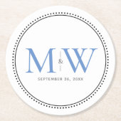 Elegant Blue Monogram Wedding Runder Pappuntersetzer (Vorderseite)