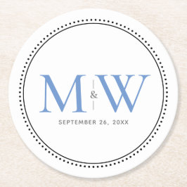 Elegant Blue Monogram Wedding Runder Pappuntersetzer