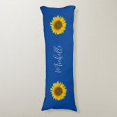Elegant Blue Monogram Yellow Sunflowers Seitenschläferkissen (Vorderseite Vertikal)