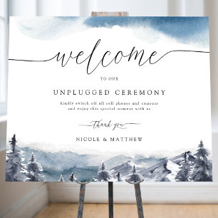 Elegant Blue Mountains Unplugged Zeremony Sign Poster
