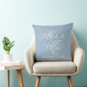 Elegant Blue Mr. und Mrs. Script Custom Monogram Kissen (Stuhl )