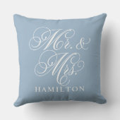Elegant Blue Mr. und Mrs. Script Custom Monogram Kissen (Rückseite)