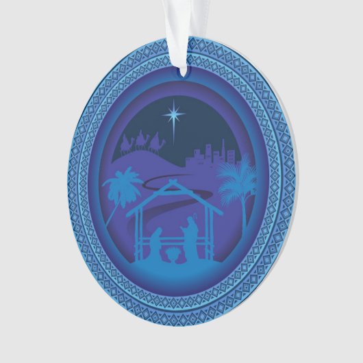 Elegant Blue Nativity Scene Ornament (Vorderseite)