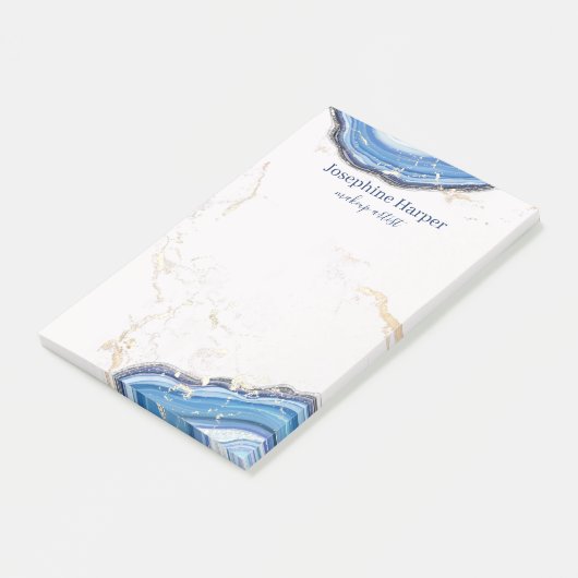 Elegant Blue Navy Geode Gold Glitzer Marble Agate Post-it Klebezettel (angewinkelt)