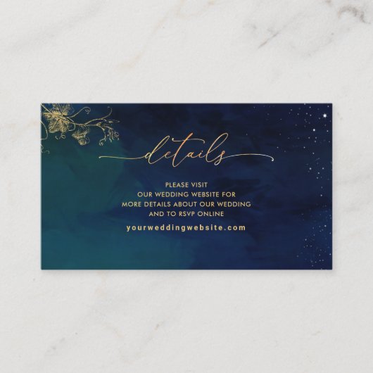 Elegant Blue, Navy Green Wedding Website /Details Begleitkarte (Vorderseite)