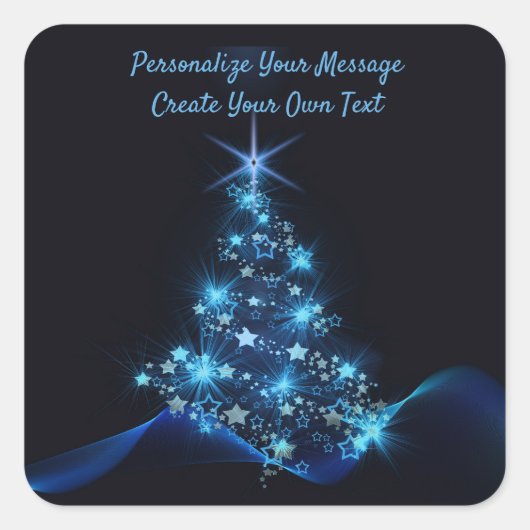 Elegant Blue Neon Christmas Tree Personalize Quadratischer Aufkleber (Vorderseite)