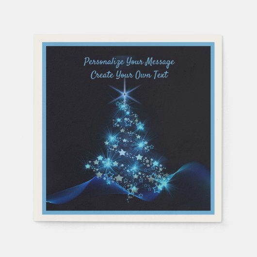 Elegant Blue Neon Christmas Tree Personalize Serviette (Vorderseite)