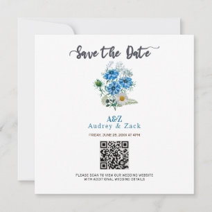 Elegant Blue Nigella Blume WEDING QR SCAN CARD Save The Date