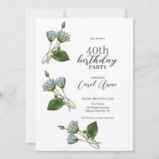 Elegant Blue Nymphea Floral Birthday Party Einladung