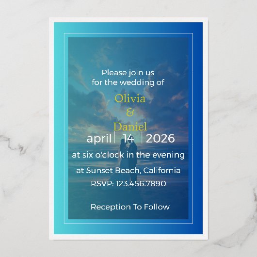 Elegant Blue Ocean Foil Wedding Invitation Folieneinladung (Vorderseite)
