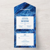 Elegant Blue Ocean Waves Bar Mitzvah All In One Einladung (Innen)