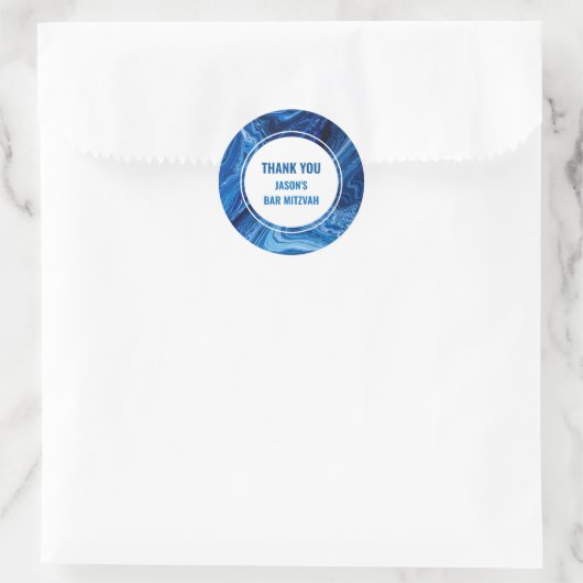 Elegant Blue Ocean Waves Bar Mitzvah Runder Aufkleber (Tasche)