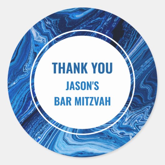 Elegant Blue Ocean Waves Bar Mitzvah Runder Aufkleber (Vorderseite)