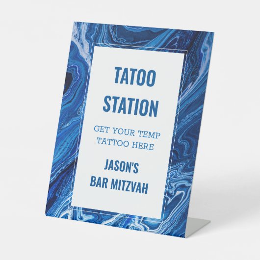 Elegant Blue Ocean Waves Bar Mitzvah Sockelschild (Vorderseite)