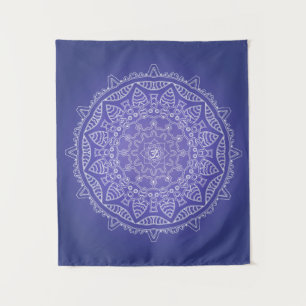 Elegant Blue Om Mandala Tapestry Wandteppich