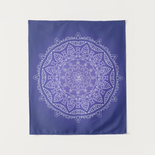 Elegant Blue Om Mandala Tapestry Wandteppich (Vorderseite)