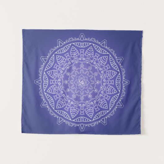 Elegant Blue Om Mandala Tapestry Wandteppich (Vorderseite (Horizontal))