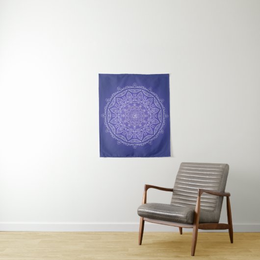 Elegant Blue Om Mandala Tapestry Wandteppich (Beispiel)