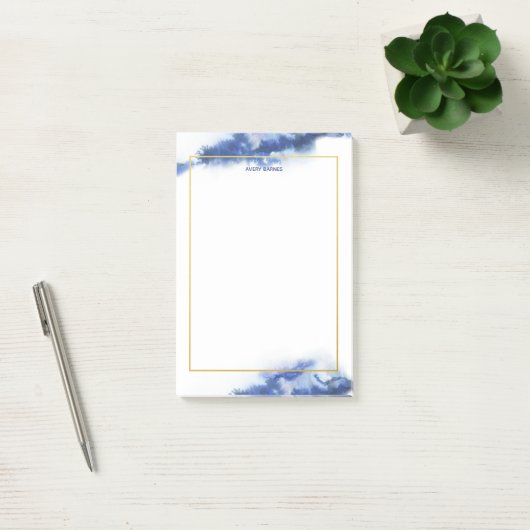 Elegant Blue Ombre Marble Personalisiert Post-it Klebezettel (Büro)