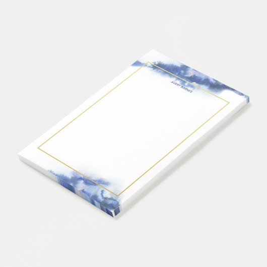 Elegant Blue Ombre Marble Personalisiert Post-it Klebezettel (angewinkelt)