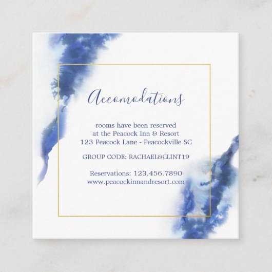 Elegant Blue Ombre Marmor Hochzeitsunterkünfte Begleitkarte (Vorderseite)