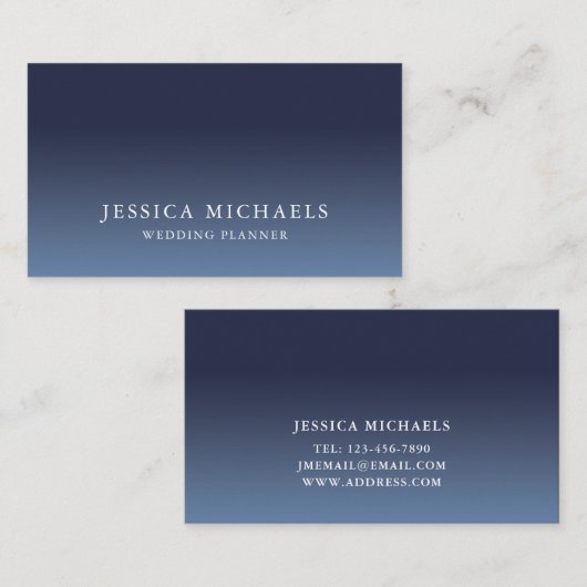 Elegant Blue Ombre Minimalistisch Business Card Visitenkarte (Vorne/Hinten)