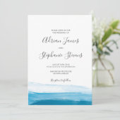 Elegant Blue Ombre Watercolor Hochzeit Einladung (Stehend Vorderseite)