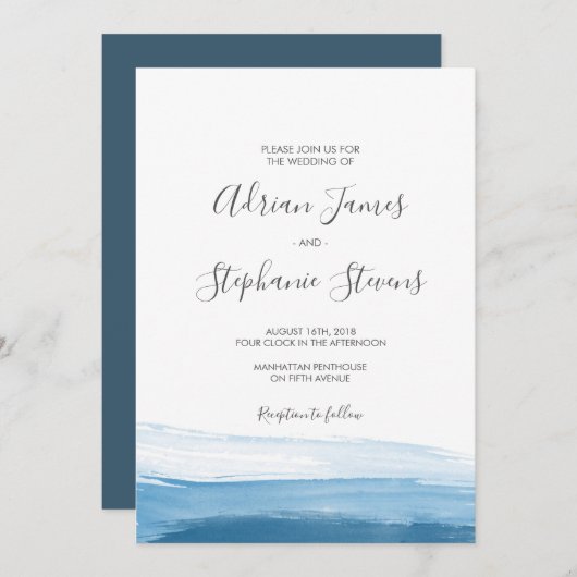 Elegant Blue Ombre Watercolor Hochzeit Einladung (Vorne/Hinten)